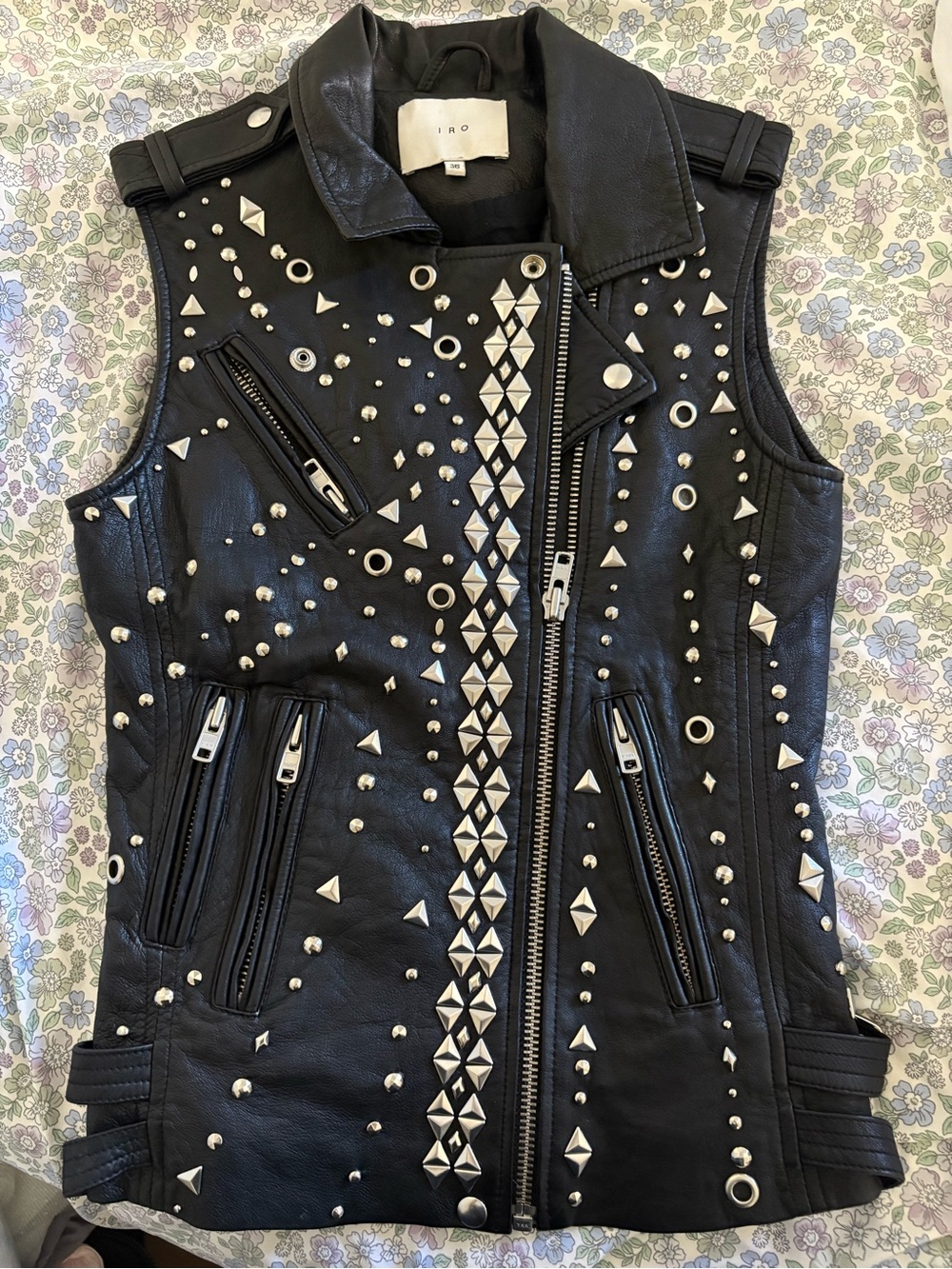 IRO Black Studded 100% Cuir Agneau Lamb Leather